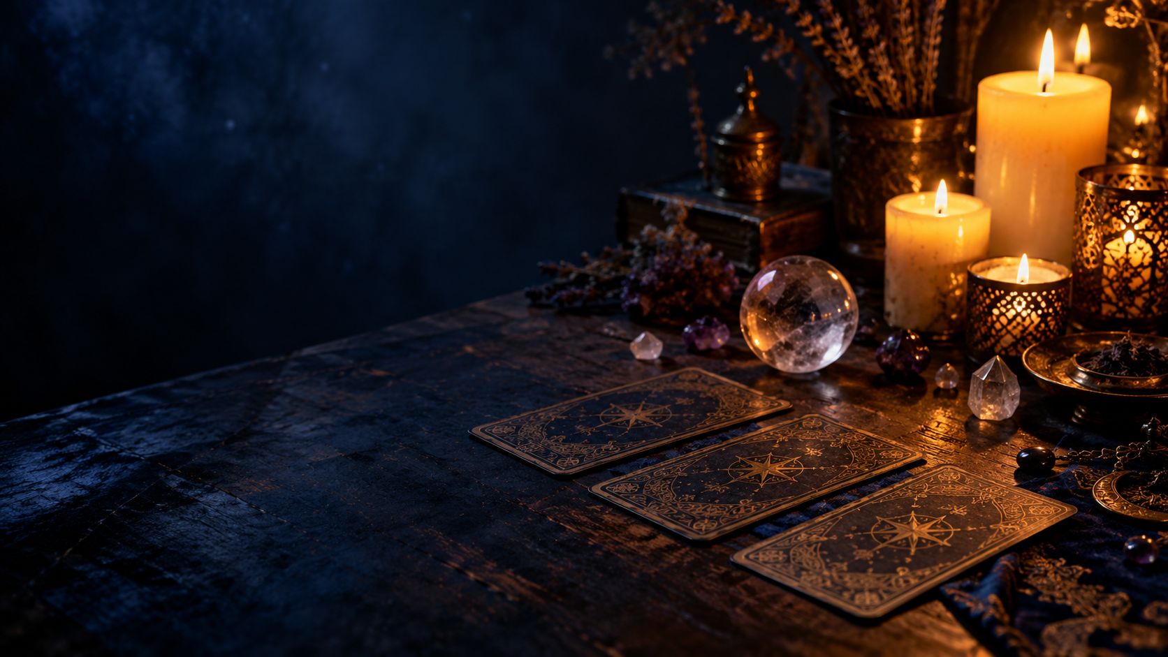 Bougies allumées sur une table de voyance